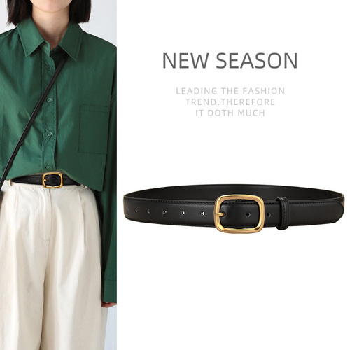 Women's pin buckle leather belt, women's casual and versatile retro leather belt, high-end women's Japanese buckle jeans belt