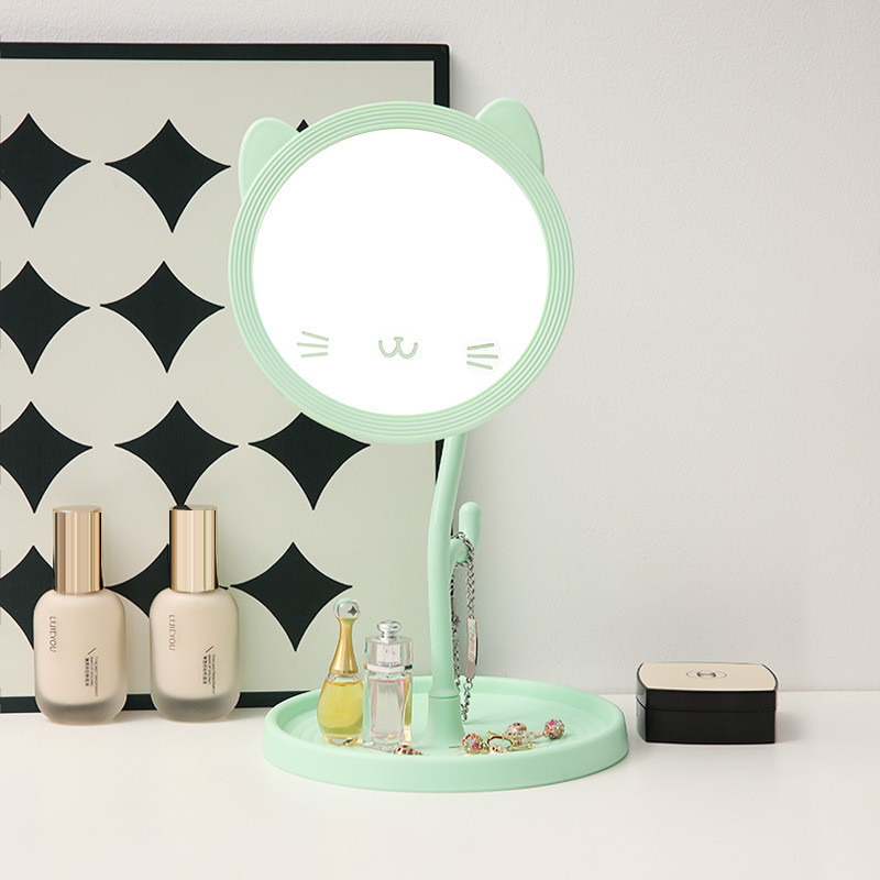 Espejo de maquillaje de escritorio de dibujos animados para gatos dormitorio de estudiantes Espejo de maquillaje Espejo de belleza Espejo de princesa encantador Espejo de plástico de escritorio