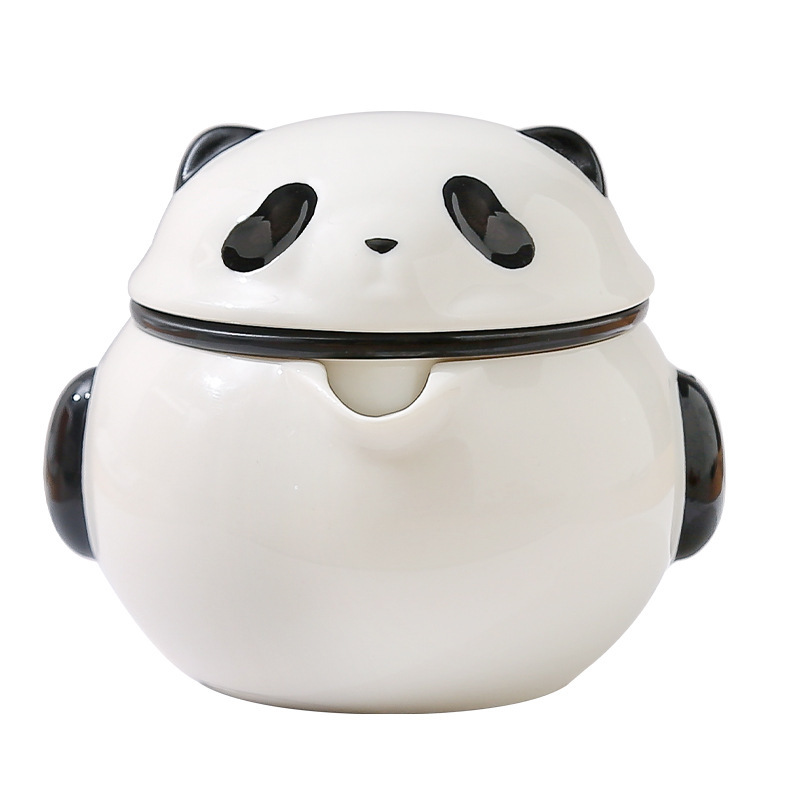 Juego de Té de Viaje Portátil de Panda de 1 Tetera y 3 Tazas de Porcelana para Viajes