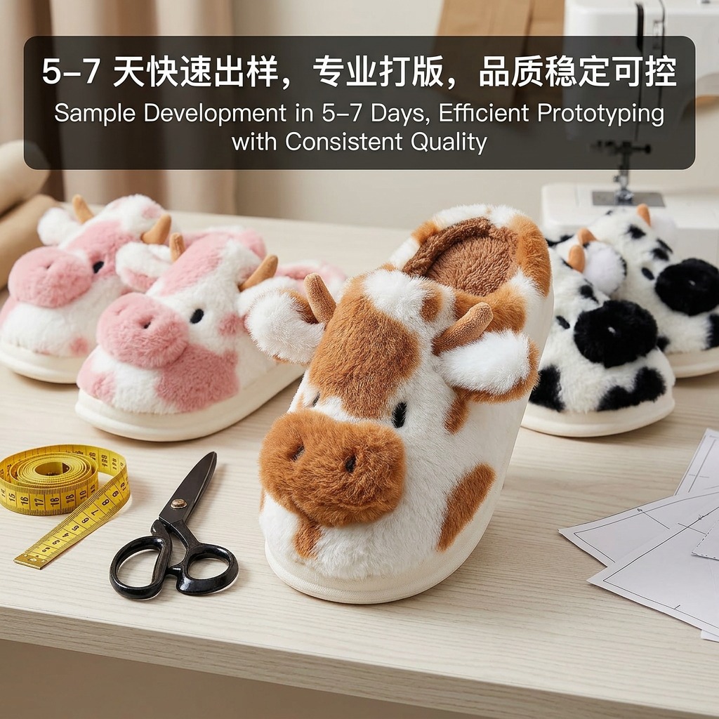 Pantuflas de algodón antideslizantes con diseño de vaca de dibujos animados, para interiores y hogar, de comercio exterior, superventas transfronterizas, en stock.