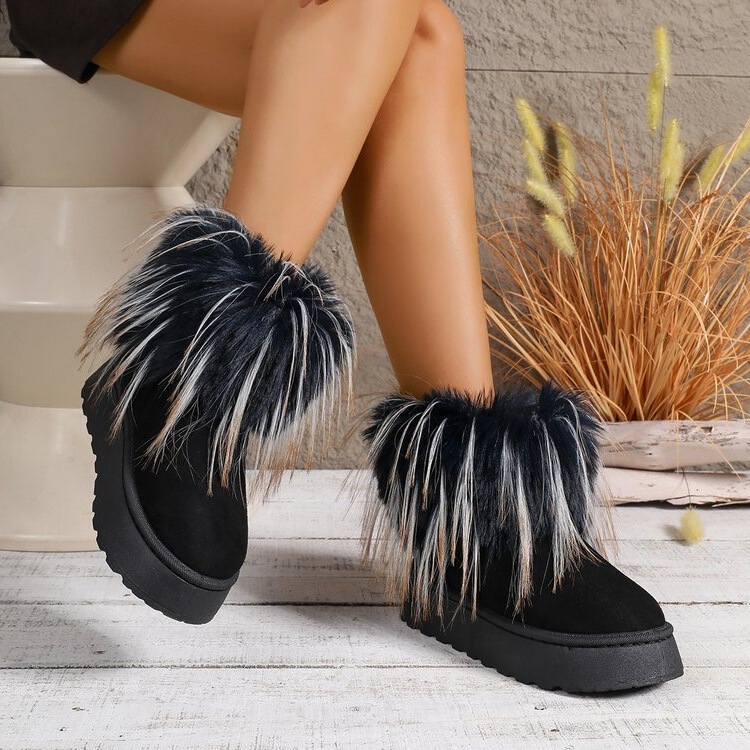 2025 Fur Boots High Heel Thick Sole Outer Wear Women's Shoes Winter Mid-Calf Boots High Top Imitation Fur Snow Boots 2025 Fur Boots High Heel Thick Sole Outer Wear Women's Shoes Winter Mid-Calf Boots High Top Imitation Fur Snow Boots