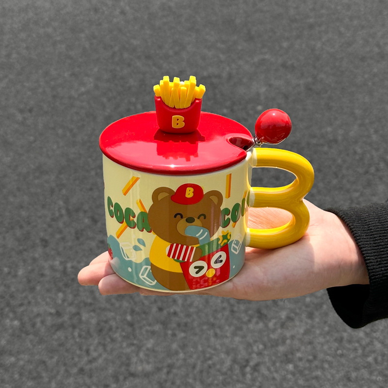 Oso de bebidas francesas (taza + tapa + cuchara)