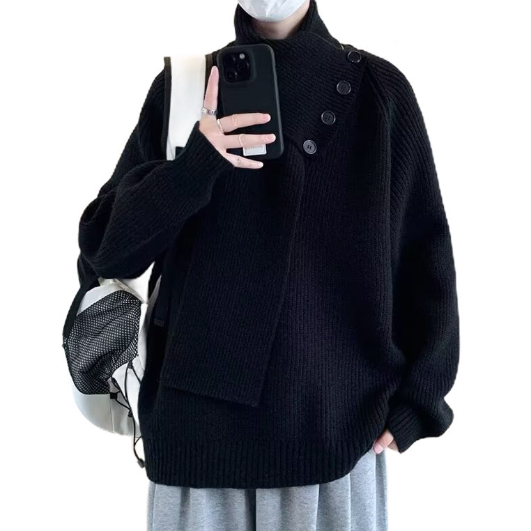 Explosiones transfronterizas de tamaño grande turban desmontable camisa de punto suéter masculino botón de sentido superior otoño invierno fábrica al por mayor