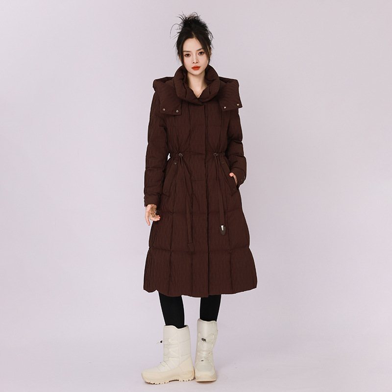 羽绒服女冬季2025新款高端大牌收腰女款修身中长款白鸭绒冬季外套|undefined