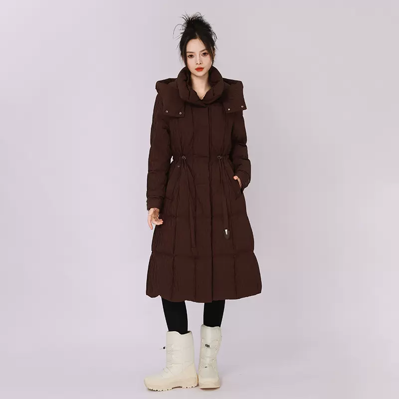 羽绒服女冬季2025新款高端大牌收腰女款修身中长款白鸭绒冬季外套