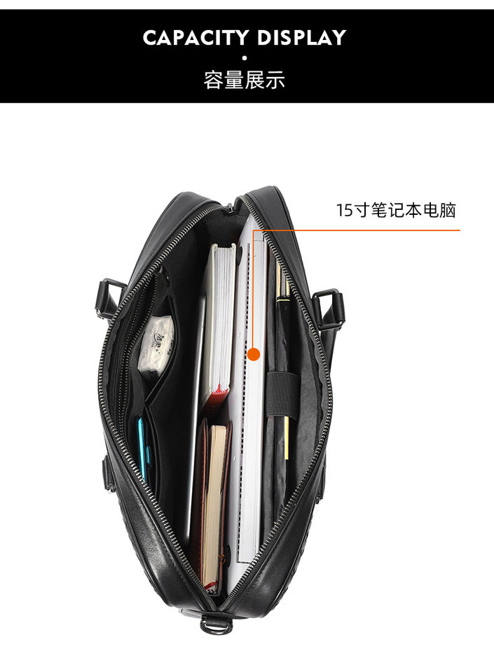 Túi xách tay nam da bò thật đan thủ công, túi đeo chéo một vai kiêm túi đựng laptop 39×7,5×28 cm — Màu đen chi tiết 9