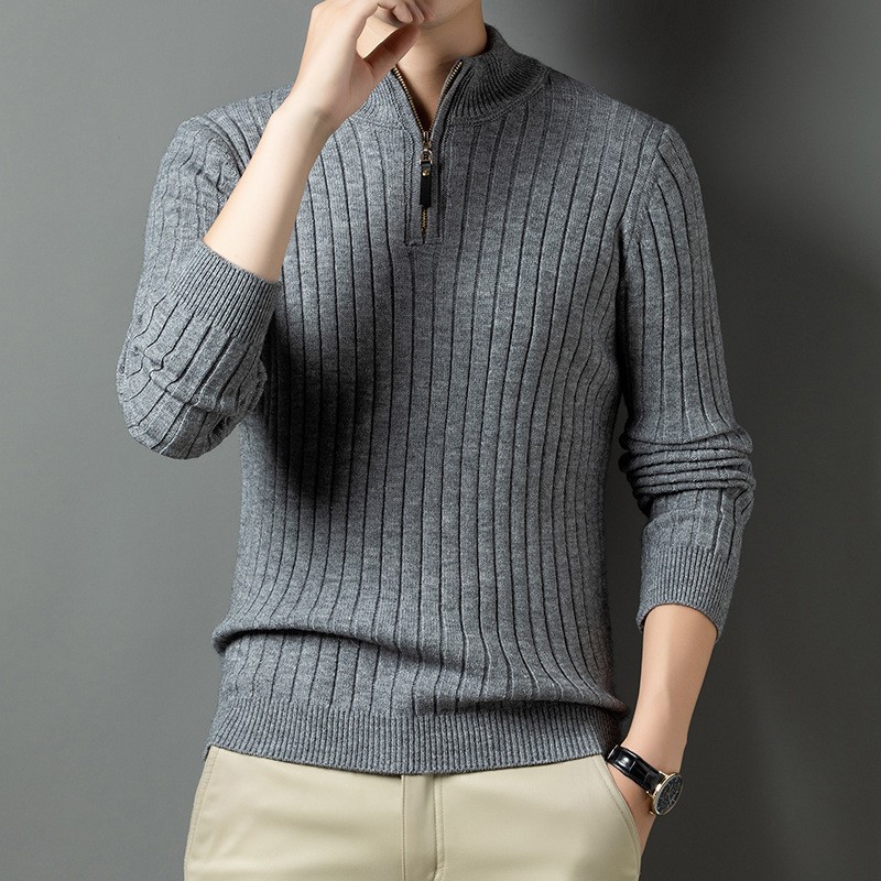 Suéter de cuello medio alto con cremallera para hombre, nuevo modelo de primavera y otoño, delgado, de color sólido, informal, urbano, sencillo y de negocios