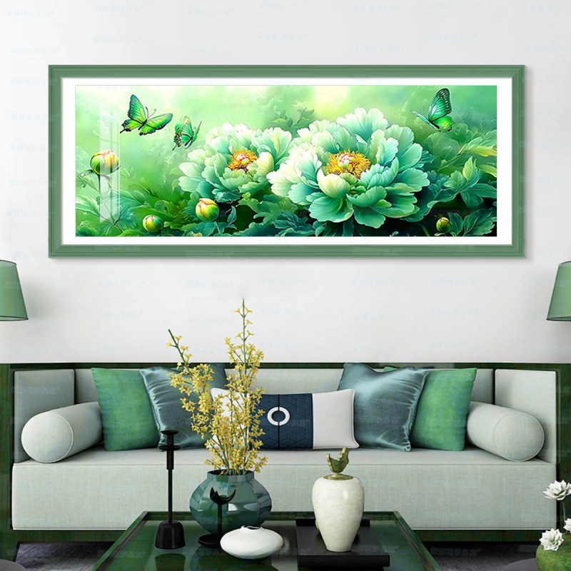 [Algodón importado] Mona Lisa real bordado cruzado mariposa peonía verde decoración floral china bordado a mano image 1