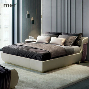 Italian Light Luxury Leather Art Bed Large and Small Apartment Master Bedroom Double Bed Modern Wedding Bed 1.8 m Italian Villa Big Bed