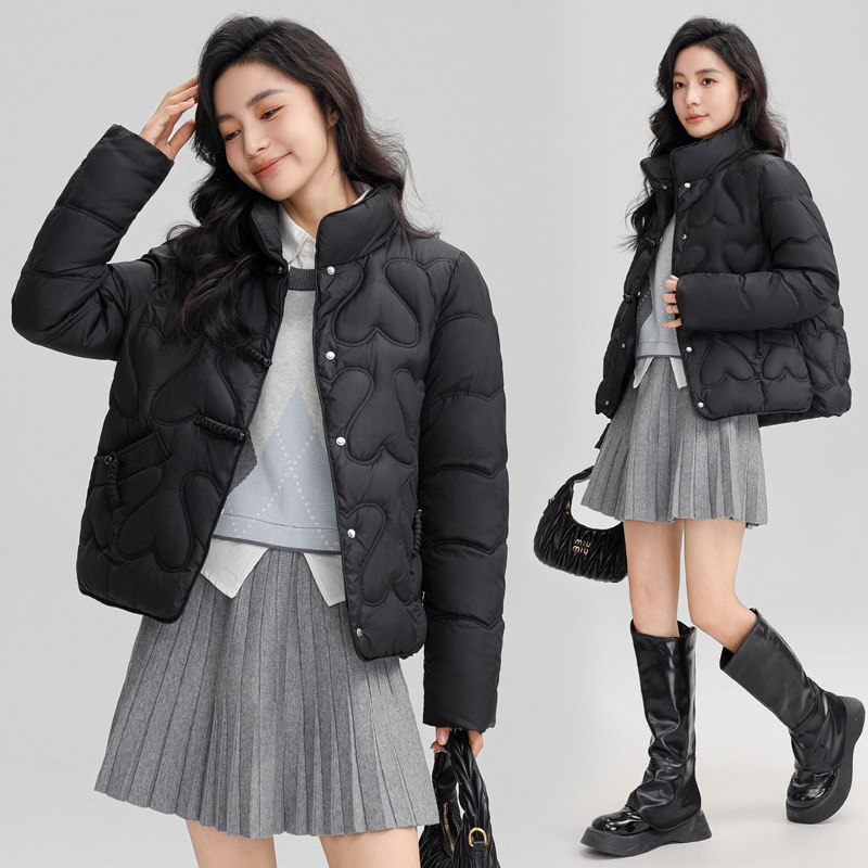 New Chinese style 2024 winter retro button down short fashion stand collar lightweight women's cotton Down jacket_voghion.com