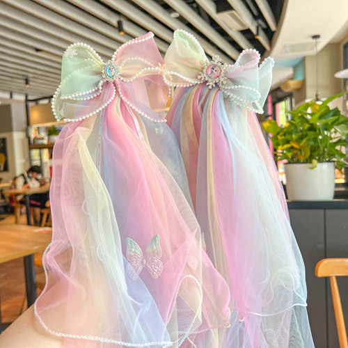 Children's veil hairpin princess dress birthday girl crown tiara baby photo hairpin bow girl hair accessories