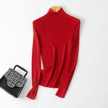 批发一件代发工厂直销新款岛津全成型18针丝羊绒半高领长袖打底衫