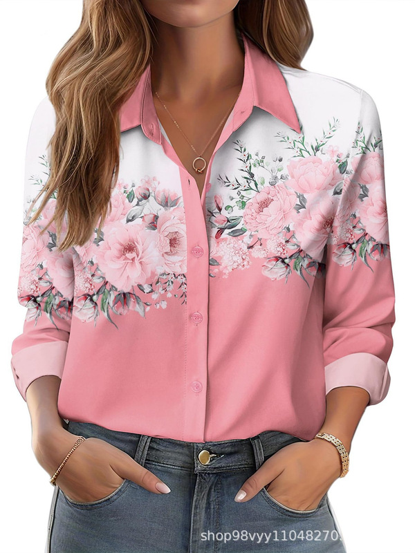 国境を越えた貿易 AliExpress 独立したステーションの女性のシャツ 3D プリント花柄ヨーロッパとアメリカのルーズシャツ女性のトップス|undefined