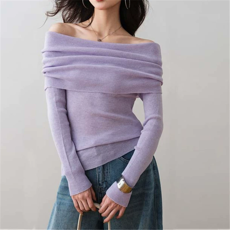 Atmospheric knitted spring fitted blue fuchsia sweater
