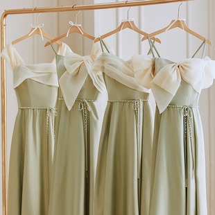 Satin Bridesmaid Dress 2024 New Summer Long Normal Wear Sister Group Dress Women's High-grade Niche Green