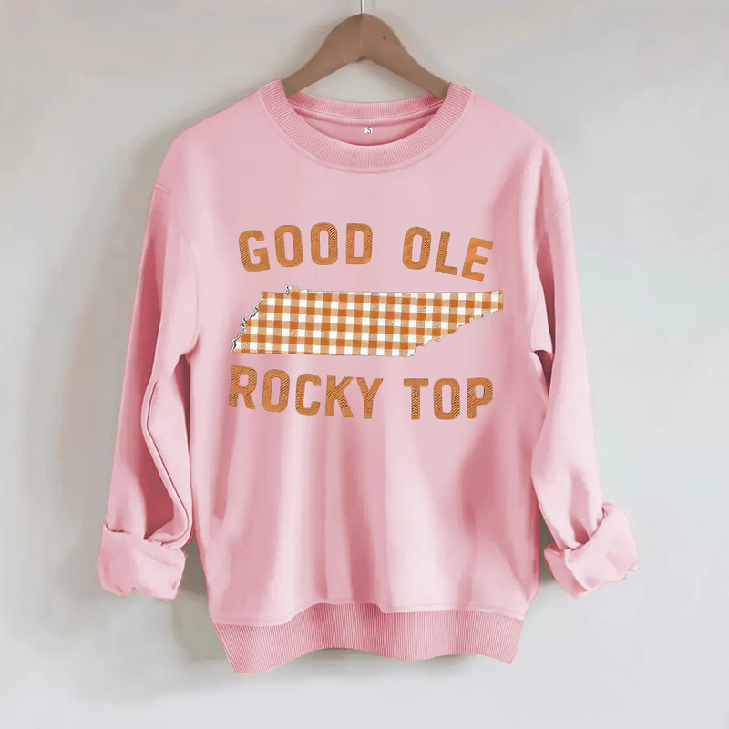 Amazon Cross-Border Women's Spring and Autumn Round Neck Casual Sweatshirt with Tennessee Outline and Plaid Print