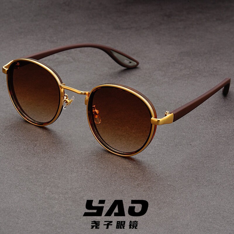 New European and American Fashion Round Frame Sunglasses Men's Punk Style TR Elastic Paint Cyber Celebrity Sunglasses Vintage Glasses Frame