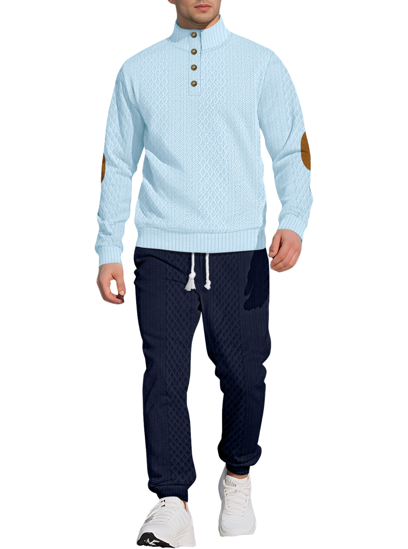 Nuevo Amazon transfronterizo europeo cuello de manga larga pantalones deportivos casuales al aire libre Jacquard set