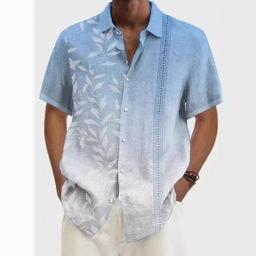 Summer Men's Fashion Trend Hawaiian Short Sleeve Shirt Shimmering Gradient 3D Digital Printing Shirt
