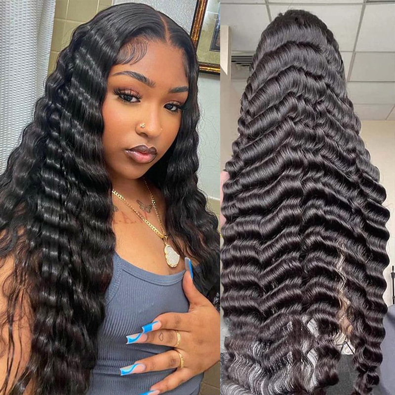 13*4 Front Lace Real Hair Headgear Fluffy Deep Wave Amazon Cross-border Popular Real Hair Wig New Hot Style 13*4 Front Lace Real Hair Headgear Fluffy Deep Wave Amazon Cross-border Popular Real Hair Wig New Hot Style