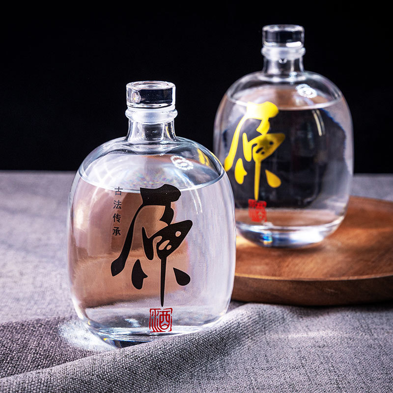 包邮1斤透明玻璃白酒瓶仿陶瓷酒瓶500酒壶散酒空瓶水晶盖小酒坛