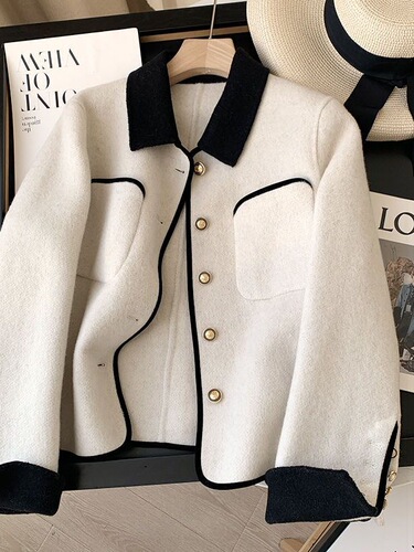 French-style cashmere wool coat for women, new petite wool overcoat, versatile top
