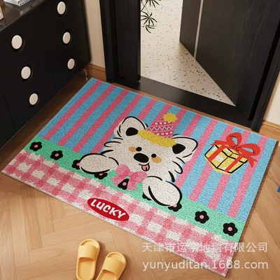 Cute Pet Entrance Door Floor Mat, Mud Scraping, Dirt-Resistant Silk Circle Floor Mat, Home Entrance Mat, Carpet Can Be Cut (Avtomobil döşəmə paspasları) - striped-dog-4060cm