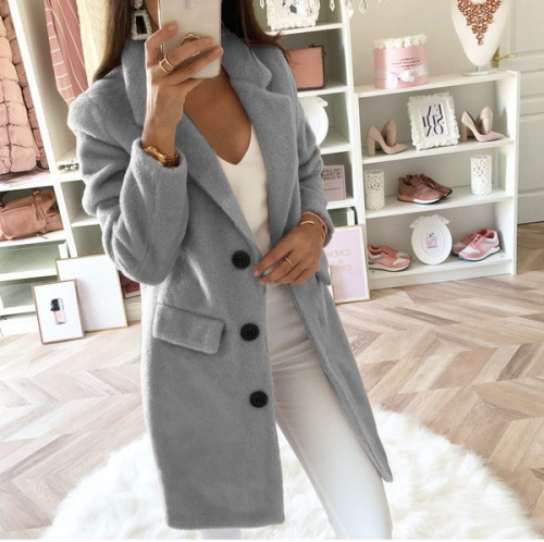 2019ebay AliExpress wish Autumn and Winter Solid Color Suit Collar Mid-Length Double Breasted Woolen Coat for Women