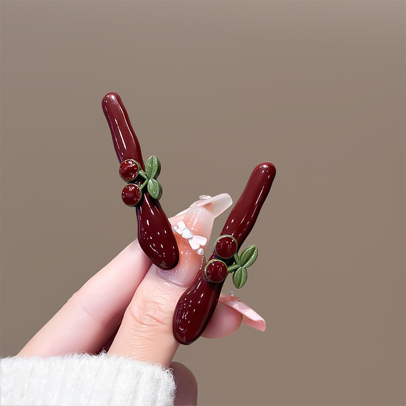 小众设计新款安可拉红樱桃发夹女无痕刘海发夹侧边夹时尚百搭发饰|undefined