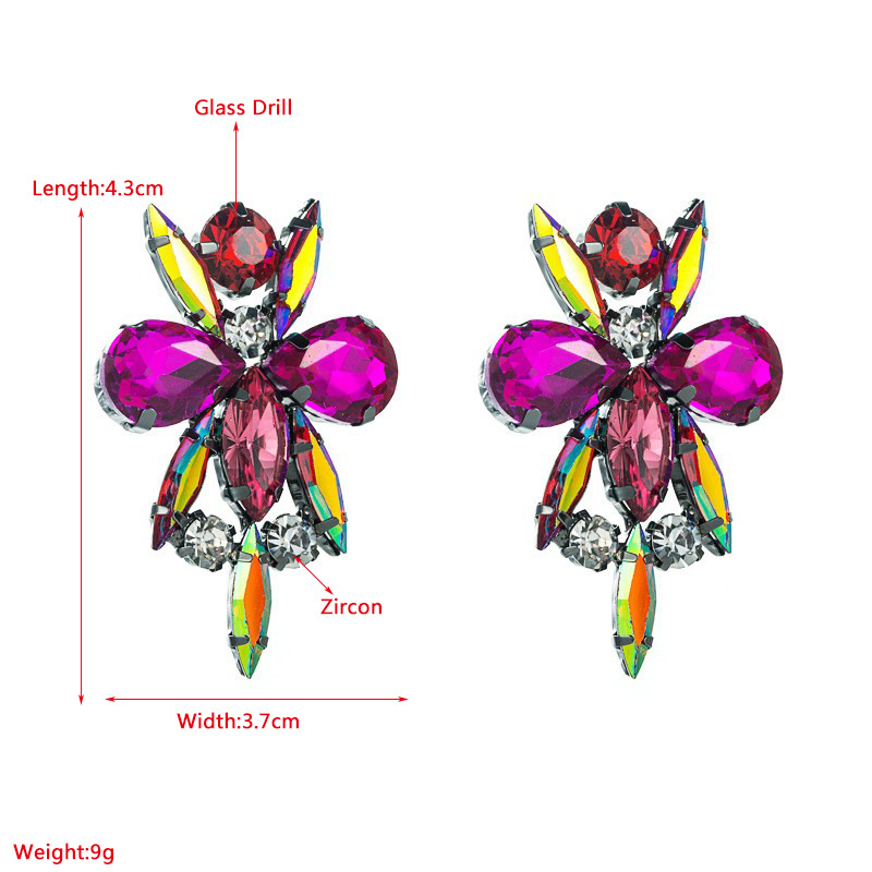 New Creative Flower Colorful Rhinestone Female Alloy Earrings Wholesale display picture 1