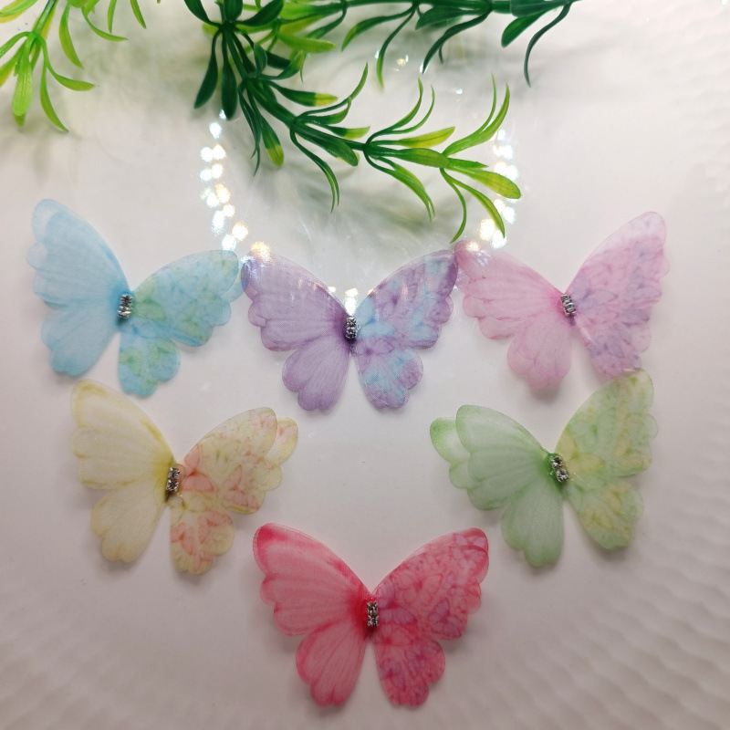 5cm Double-Layered Tulle Butterfly DIY Hair Clips, Clothing, Eye Makeup Materials, Accessories, Face Stickers, Selfie Photos