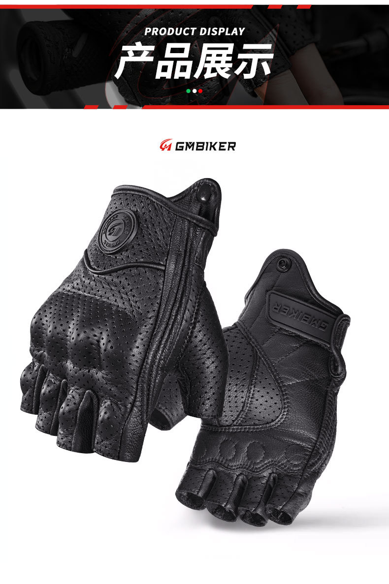 Motorcycle Sheepskin Gloves Retro Biker Riding Half Finger Four Seasons Summer Windproof Breathable Drop Protection