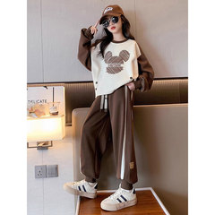 女童春季套裝2024新款網紅大童女裝春裝加絨兒童裝女孩衛衣兩件套