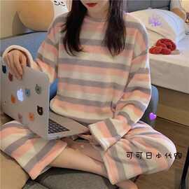 睡衣女冬季法兰绒韩版长袖加厚加绒珊瑚绒可爱秋冬季家居服套装女