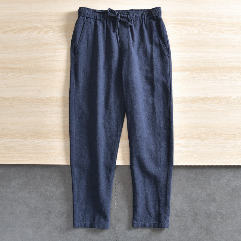 Tejido de tecnología DuPont! ¡Ramio natural! Comercio exterior verano transpirable algodón lino cintura elástica pantalones casuales rectos hombres