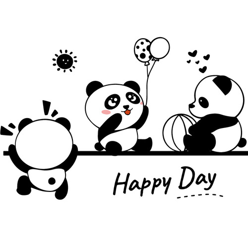 Adorable Panda Cartoon Wall Sticker Self-Adhesive Push-Pull Glass Door Decor Electrostatic Sticker Shopping Mall Glass Show Window Scene Decoration