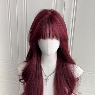 Wig Women's Long Hair Elegant Mermaid Rose Red Qi Bangs Curly Hair Internet Celebrity Large Wave Roll