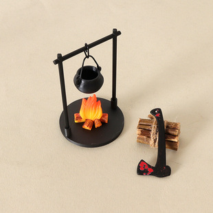 Dollhouse Japanese-Style Mini Bonfire Hanging Stove Pot Camping Picnic Wood Fire Sand Table Micro Landscape Pastoral Scene