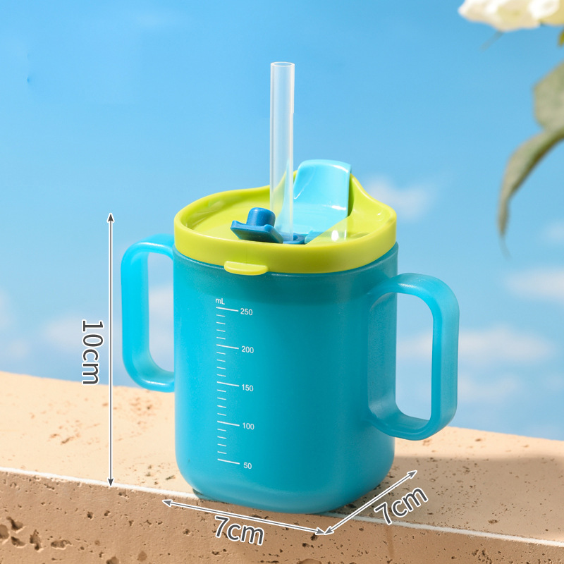 Vaso para leche de bebé HeGuo con escala, vaso con pajita para mezclar leche, beber leche y agua, vaso de aprendizaje anticaídas