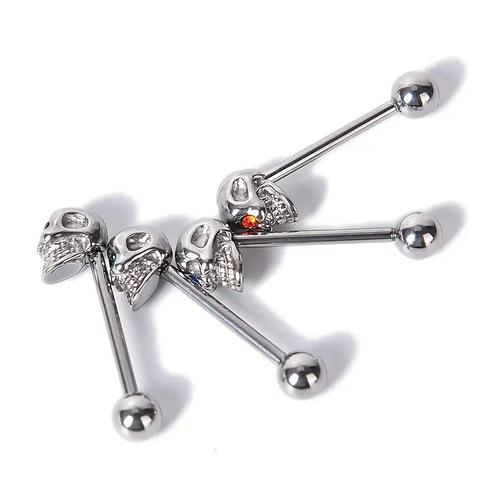 Amazon cross-border exclusive supply of 5-color diamond-encrusted skull tongue nails, stainless steel tongue nails, piercing jewelry manufacturers wholesale