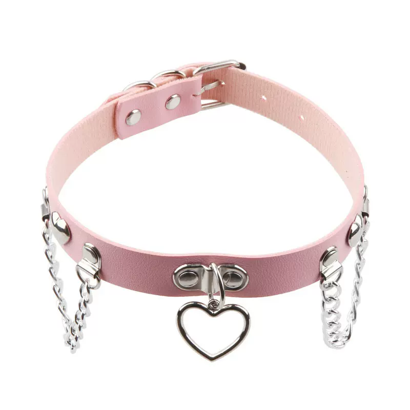 明星王晓晨同款项链欧美朋克链条爱心桃心吊坠时尚街拍皮质项圈