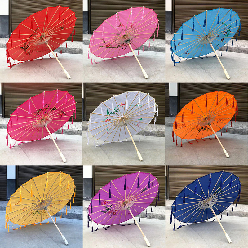Antique Tassel Umbrella Oil Paper Umbrella Women's Flower Umbrella Chinese Style Walking Show Umbrella Dance Performance Umbrella Props Costume Silk Umbrella