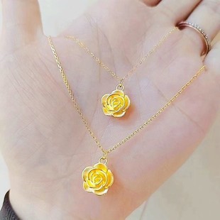 Pure Gold 999 Rose Pendant Women's Gold Flower Necklace Pendant Clavicle Chain Valentine's Day Gift for Girlfriend