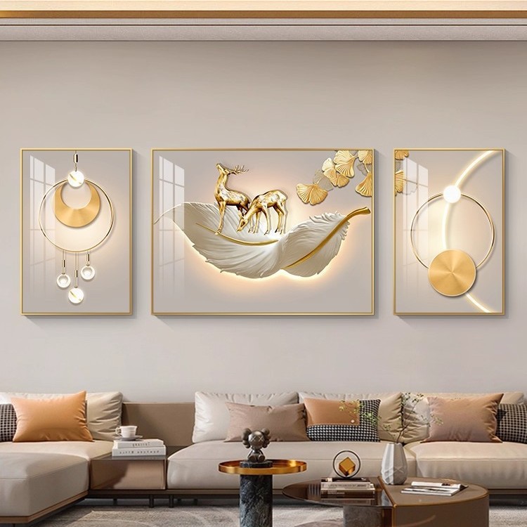 Modern light luxury feather living room Sanlian painting simple…