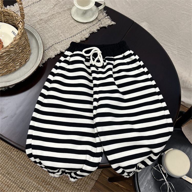 Baby children's striped casual sweatpants, boys' autumn clothing, cartoon pants, Korean version, girls' loose pants_voghion.com