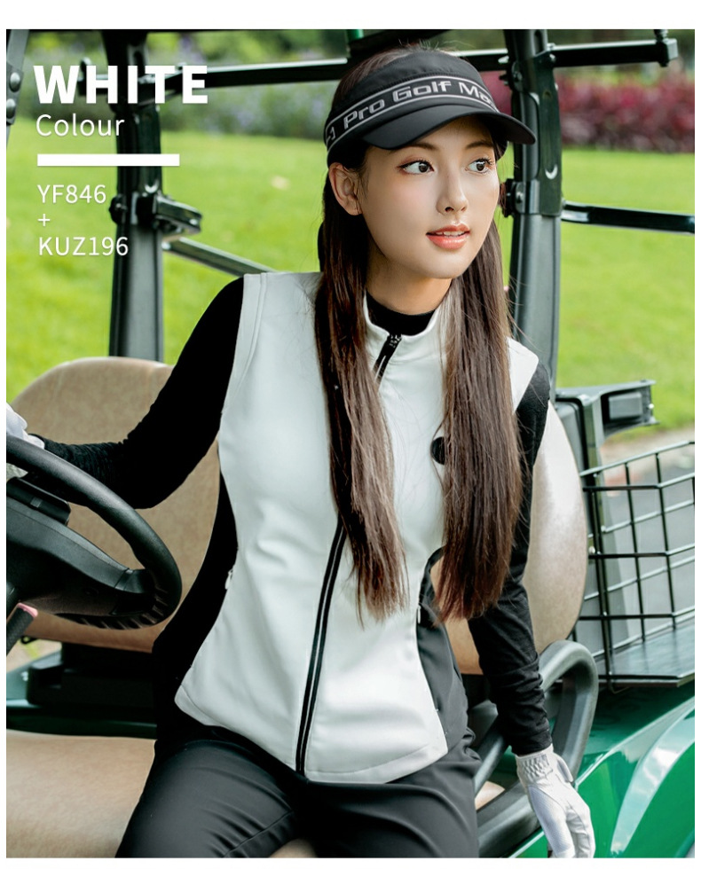 Áo vest nữ golf PGM thu đông hút ánh sáng giữ ấm, dây kéo vô hình, viền eo — Áo vest kaki [lớp lót hấp thụ ánh sáng và sưởi ấm/dây kéo vô hình/viền eo] YF846 chi tiết 6