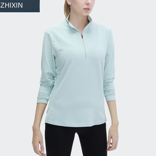 Autumn/Winter New Women's Yoga Clothes Quick-Drying Long-Sleeve T-Shirt Running Loose Exercise Top Half-Zip Fitness Clothes Yoga Wear