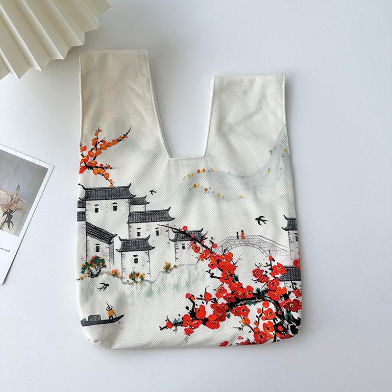 Nuevo artístico retro pintura al óleo bolso de las mujeres de la moda de estilo coreano todo-fósforo nicho de la calle de punto bolsa de las axilas bolsa de hombro