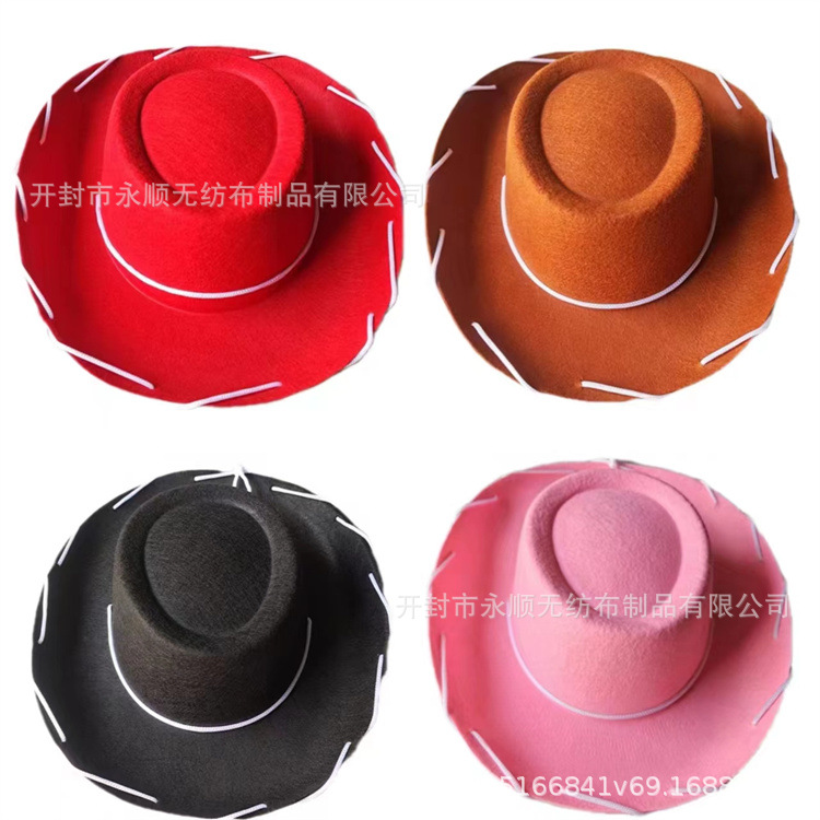 Manufacturer Wholesale Brown Drawstring Cowboy Hat Western Wide Brim Hat Performance Hat Non-Woven Fabric Red Drawstring Wide Brim Felt Hat