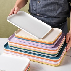 小麦わらトレイ家庭用カラフルな長方形プレート商業バーベキューステーキプレート大型プラスチックティートレイ